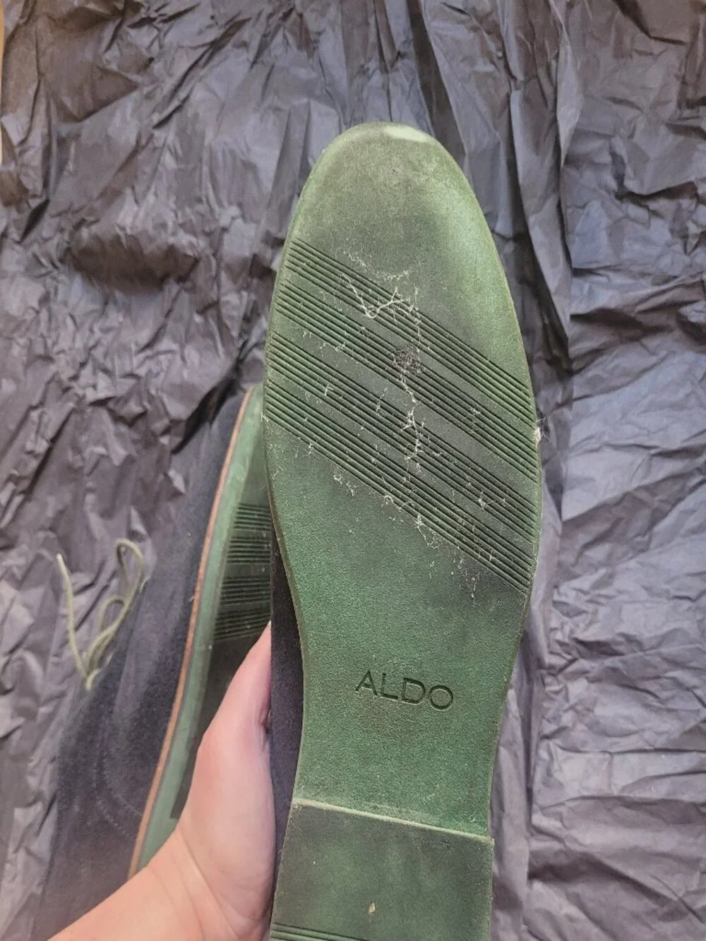EUC Aldo Marg Lace Up Mens Shoes Navy Suede Light Green Soles Laces Size US 9.5
